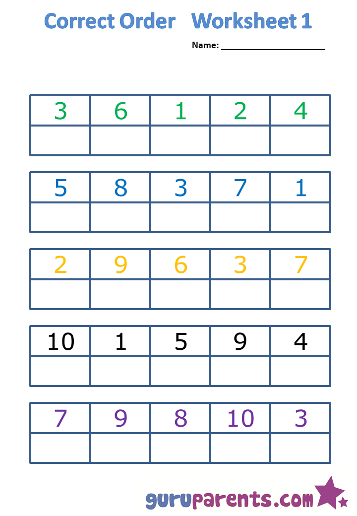 Correct order worksheet 1