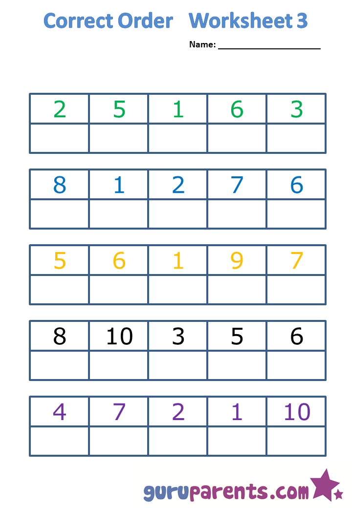 Correct order worksheet 3