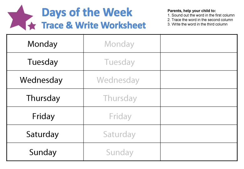 Days Of The Week Worksheets Guruparents