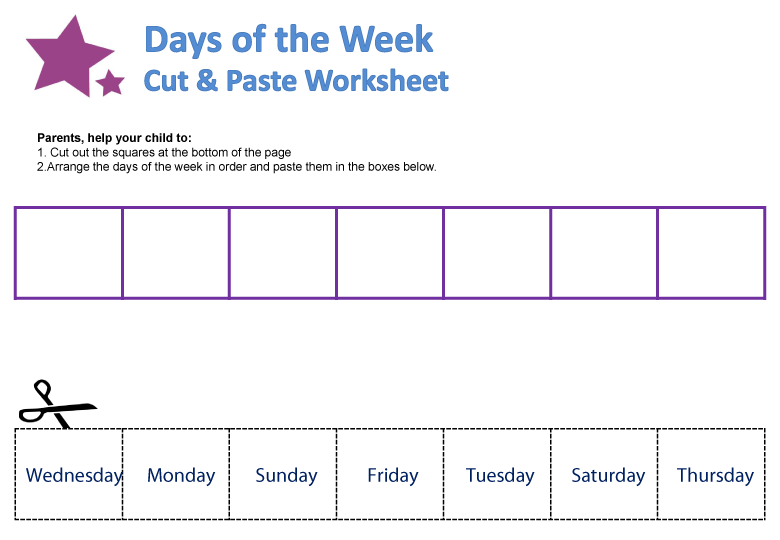 days of the week in order worksheets
