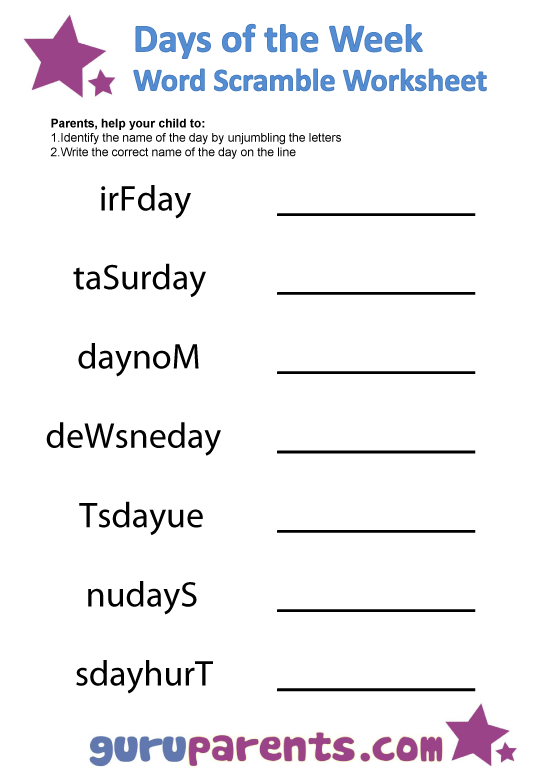 Resultado de imagen de days of the week worksheet
