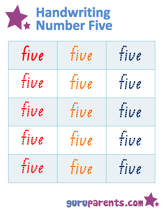 Handwriting Number Five Worksheet