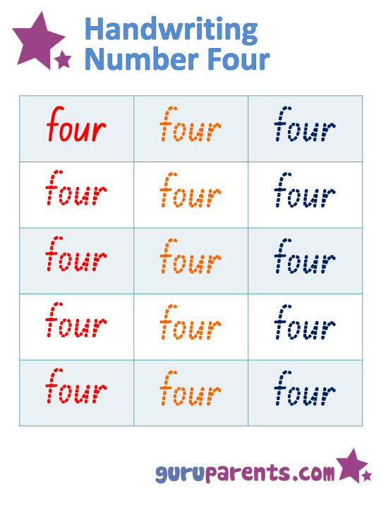 Handwriting Number Four Worksheet