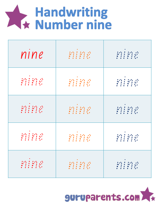 Handwriting Number Nine Worksheet