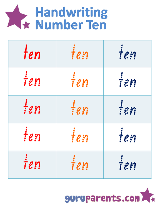 Handwriting Number Ten Worksheet