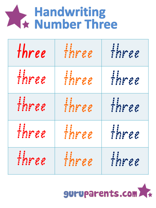 Tracing Number Three Worksheet