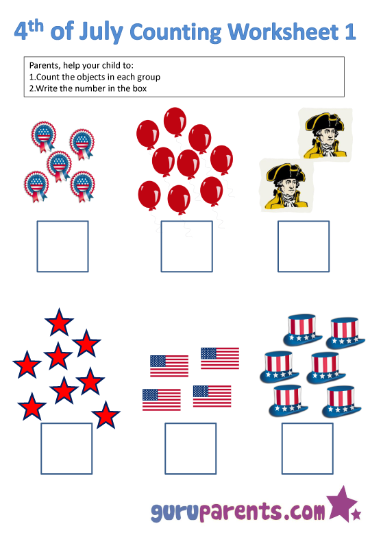 4th of July counting worksheet 1