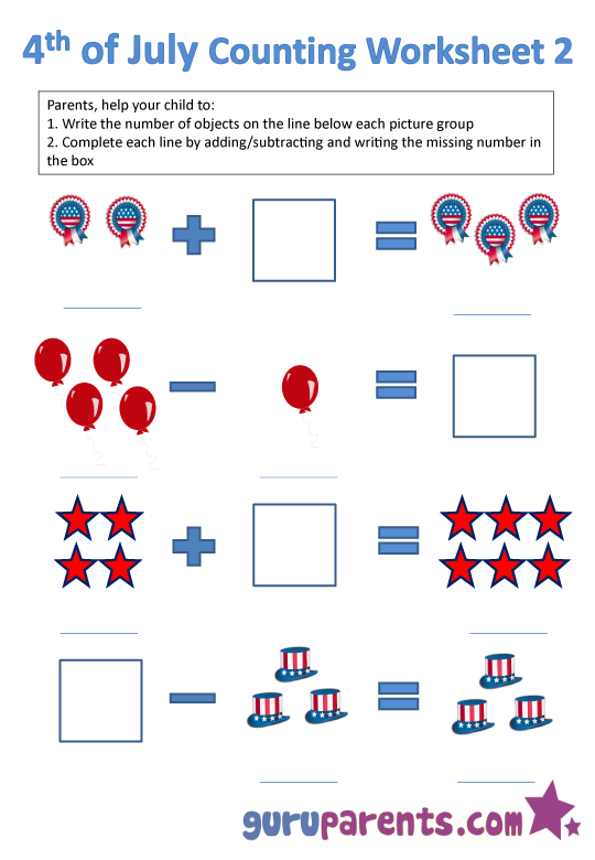 4th of July counting worksheet 2