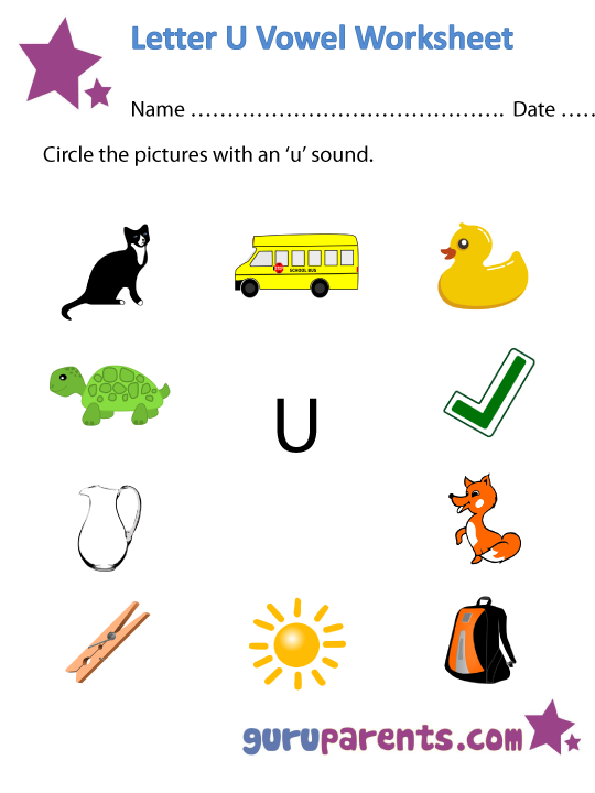 Letter U Vowel Worksheet