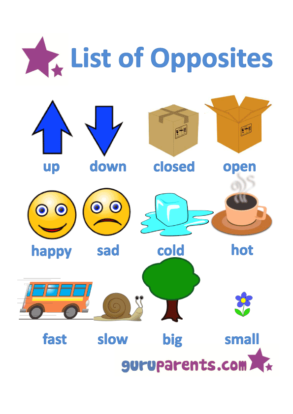 list of opposites worksheet 1