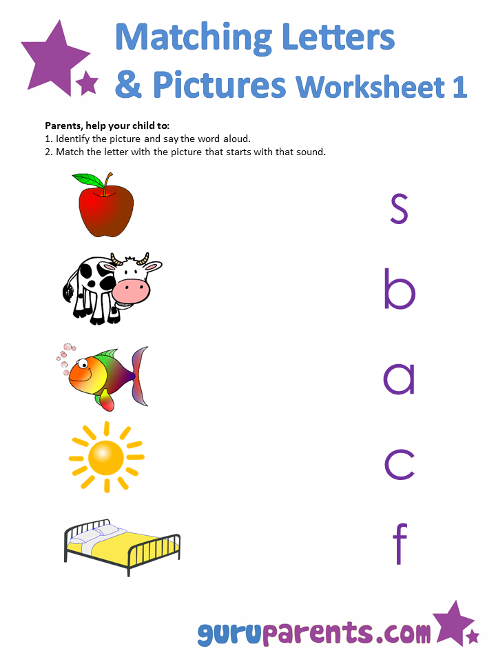 Matching letters and pictures Worksheet 1 