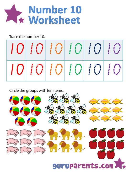 Number 10 worksheets | guruparents