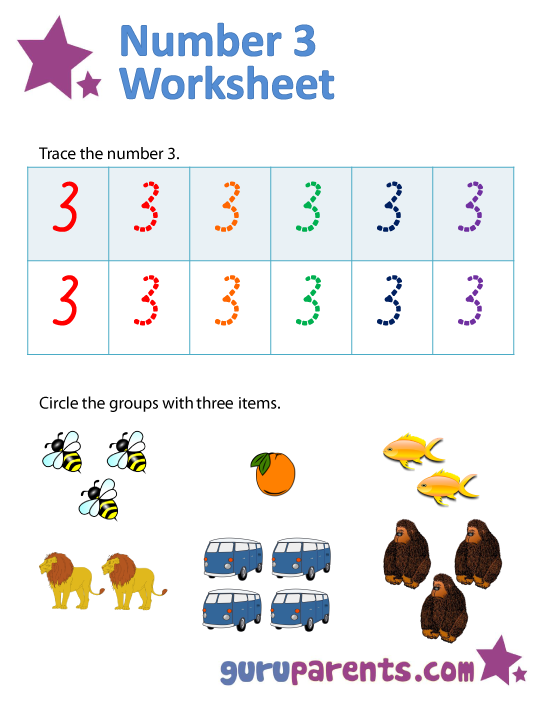 Number 3 worksheets | guruparents