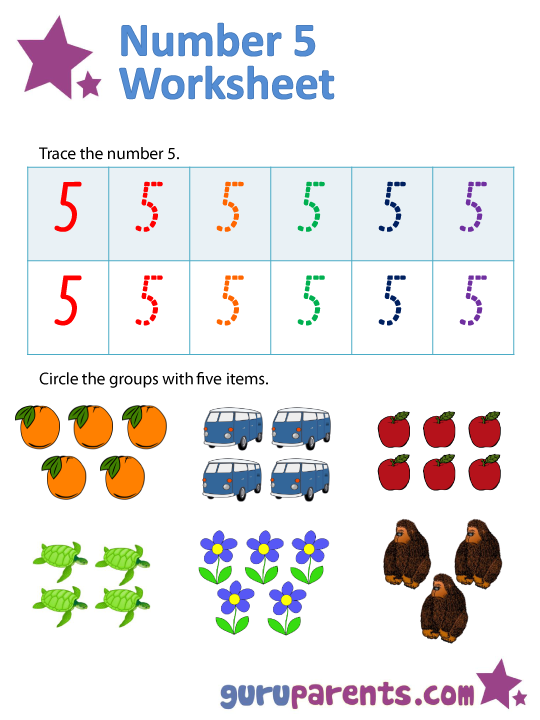 Number 5 worksheets | guruparents