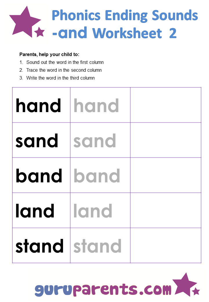 Phonics Ending Sounds Worksheets -and