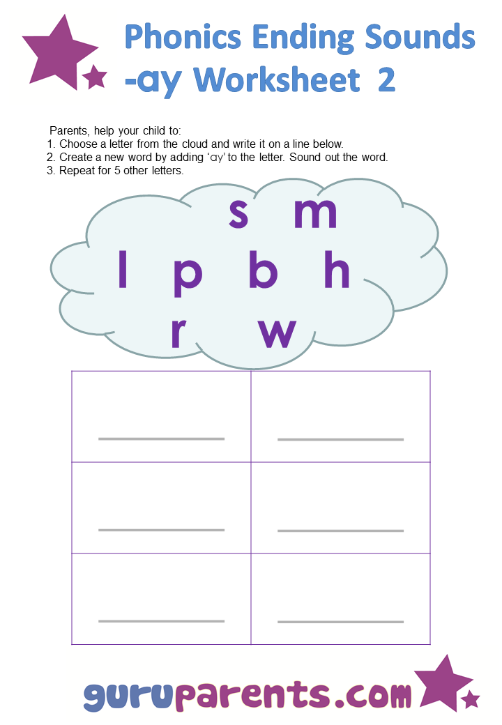 Phonics Ending Sounds Worksheets -ay