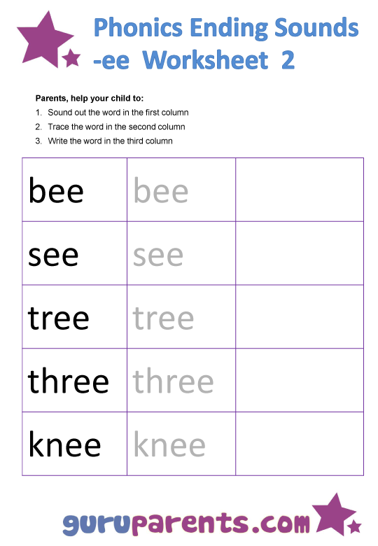 Phonics Ending Sounds Worksheets -ee