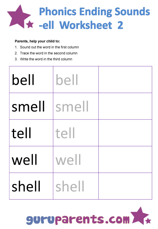 Phonics Ending Sounds Worksheets -ell