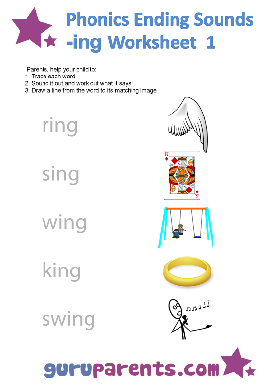 Phonics Ending Sounds Worksheets -ing