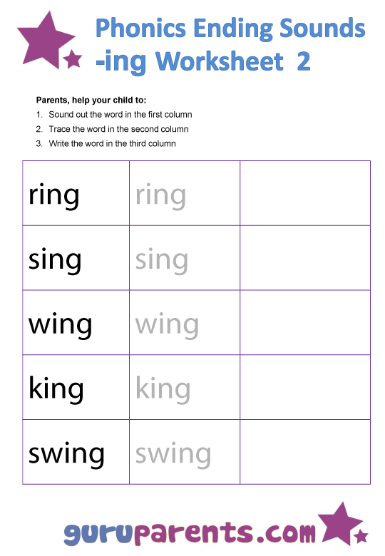 Phonics Ending Sounds Worksheets -ing