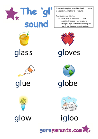 Word Beginning Sounds Worksheet - gl sound