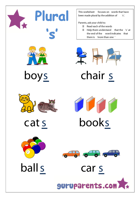 Preschool Letter Worksheet - plural 's'