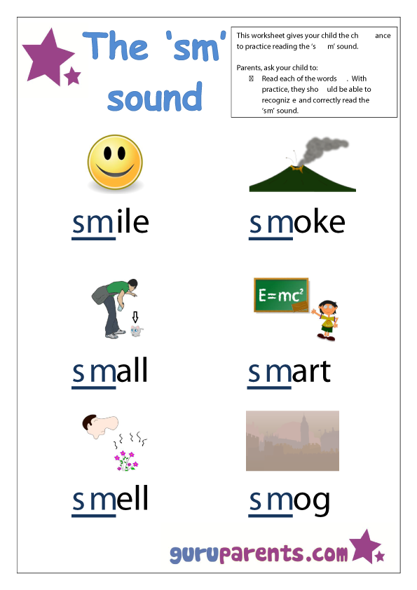 Preschool Letter Worksheet - sm sound