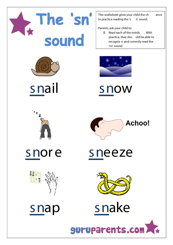 Preschool Letter Worksheet - sn sound