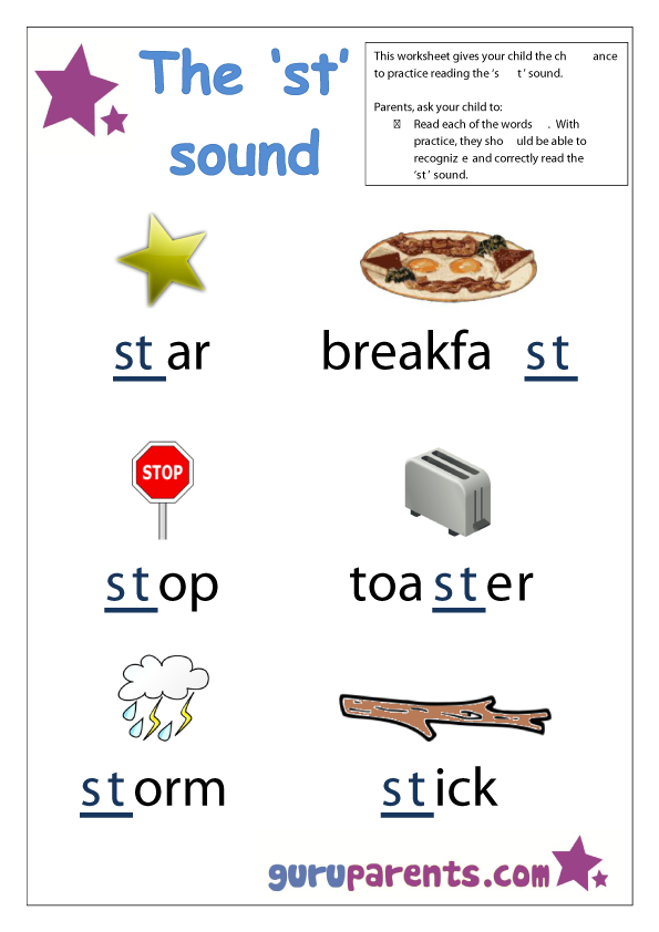 Preschool Letter Worksheet - st sound