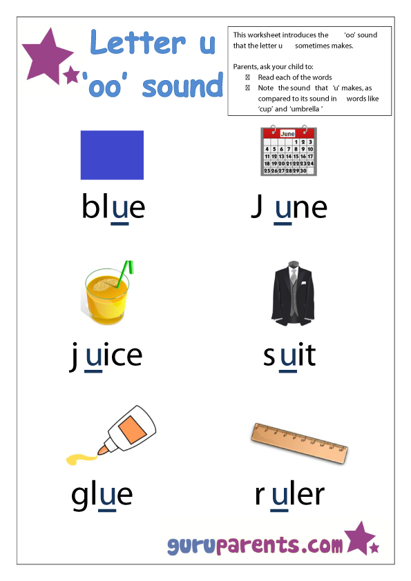 Preschool Letter Worksheet - u 'oo' sound