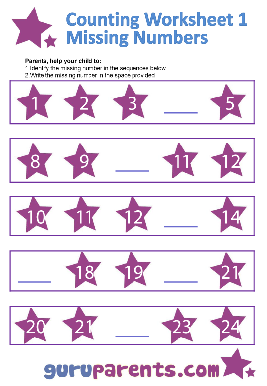 Preschool Missing Numbers Worksheet