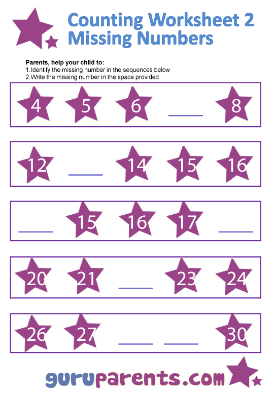 Math Worksheets Missing Numbers Number Line - patterns worksheets