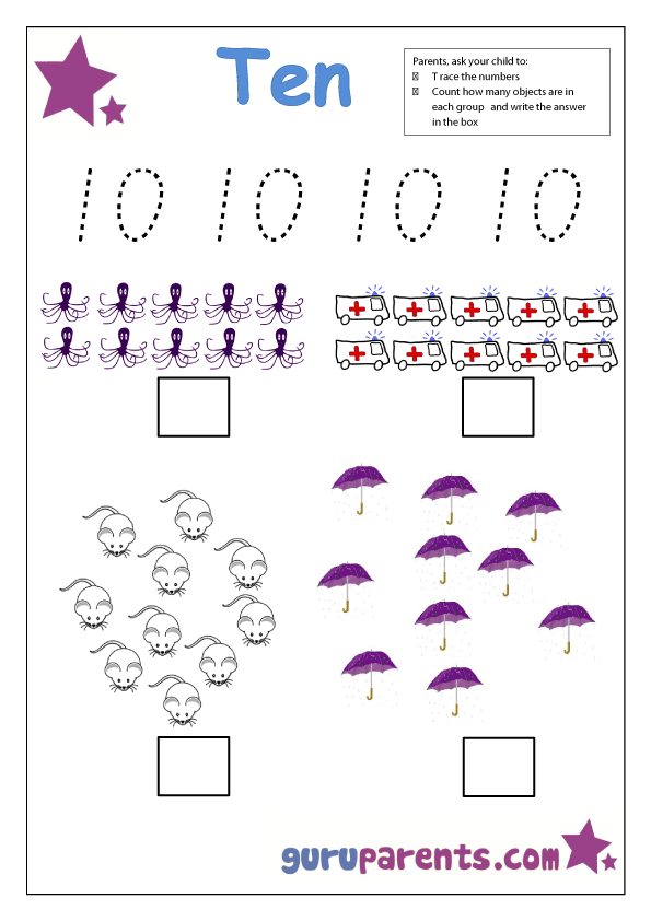 preschool number 10 worksheet