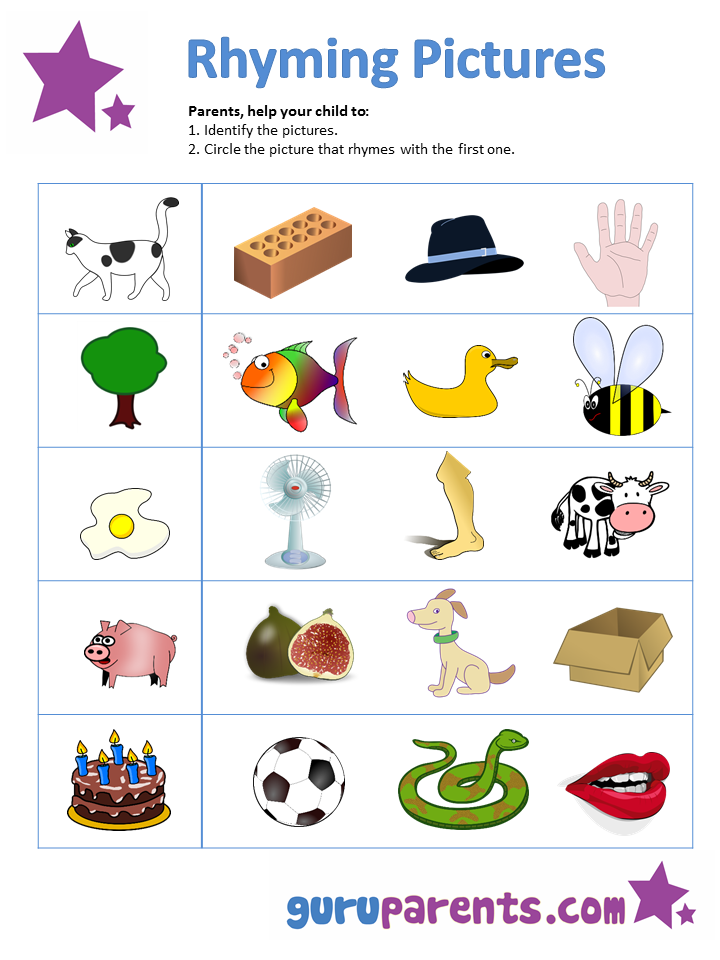 Rhyming Words With Pictures For Kids