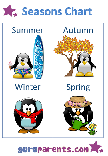 Seasons Chart penguins Southern Hemisphere