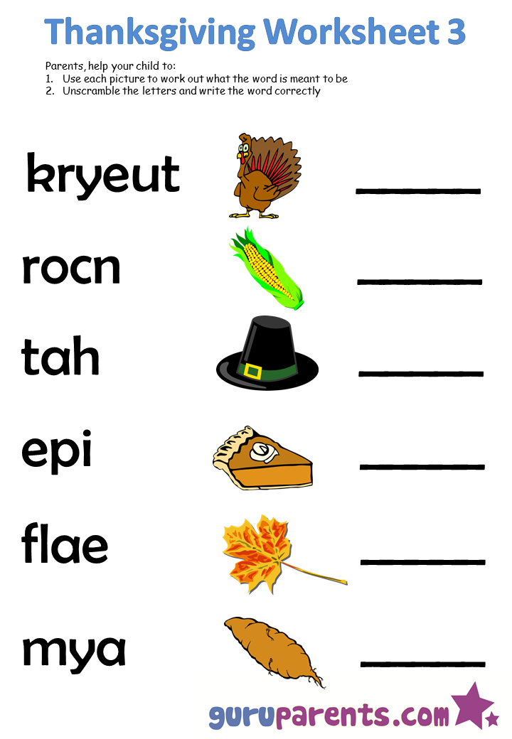 Thanksgiving worksheet 3