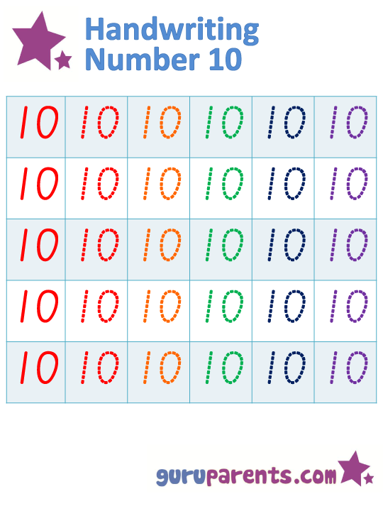 Tracing Number 10 Worksheet