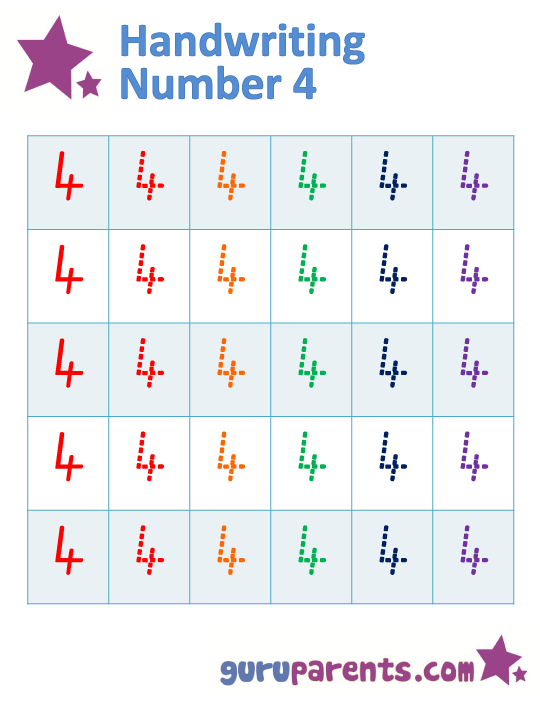 Tracing Number 4 Worksheet