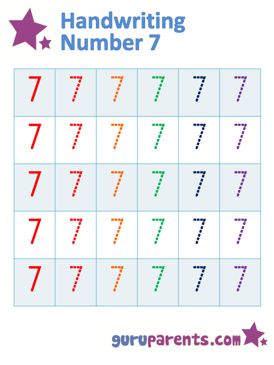 Tracing Number 7 Worksheet