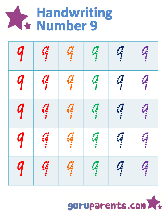 Tracing Number 9 Worksheet