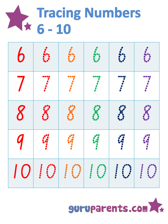 Tracing Numbers 6-10 Worksheet