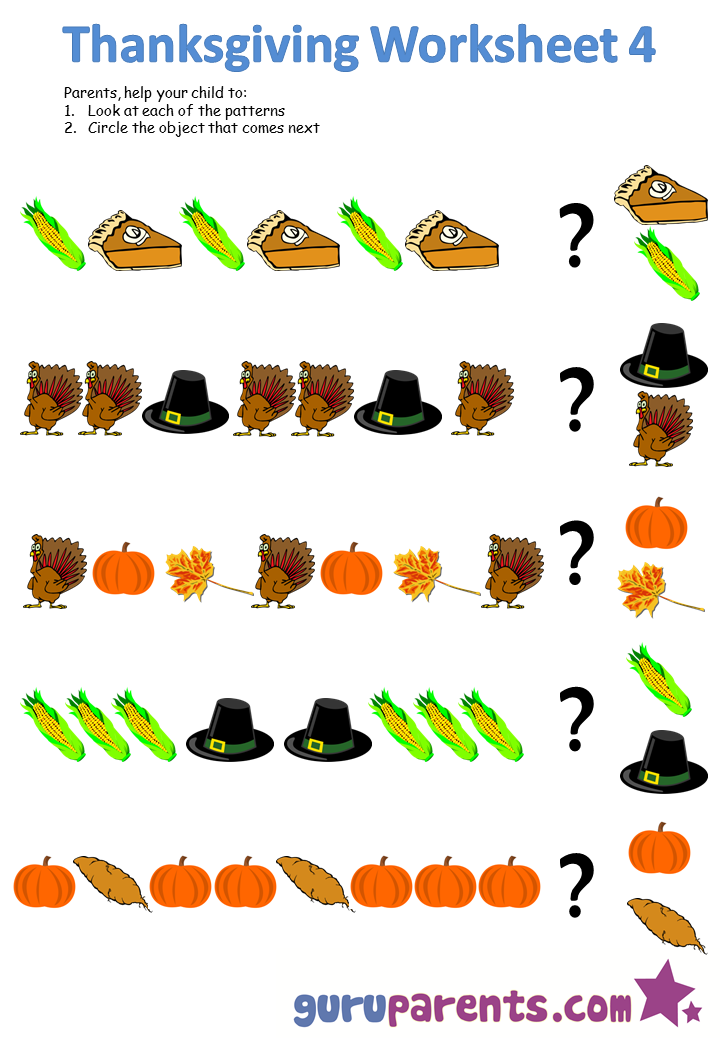 Thanksgiving worksheet 4.